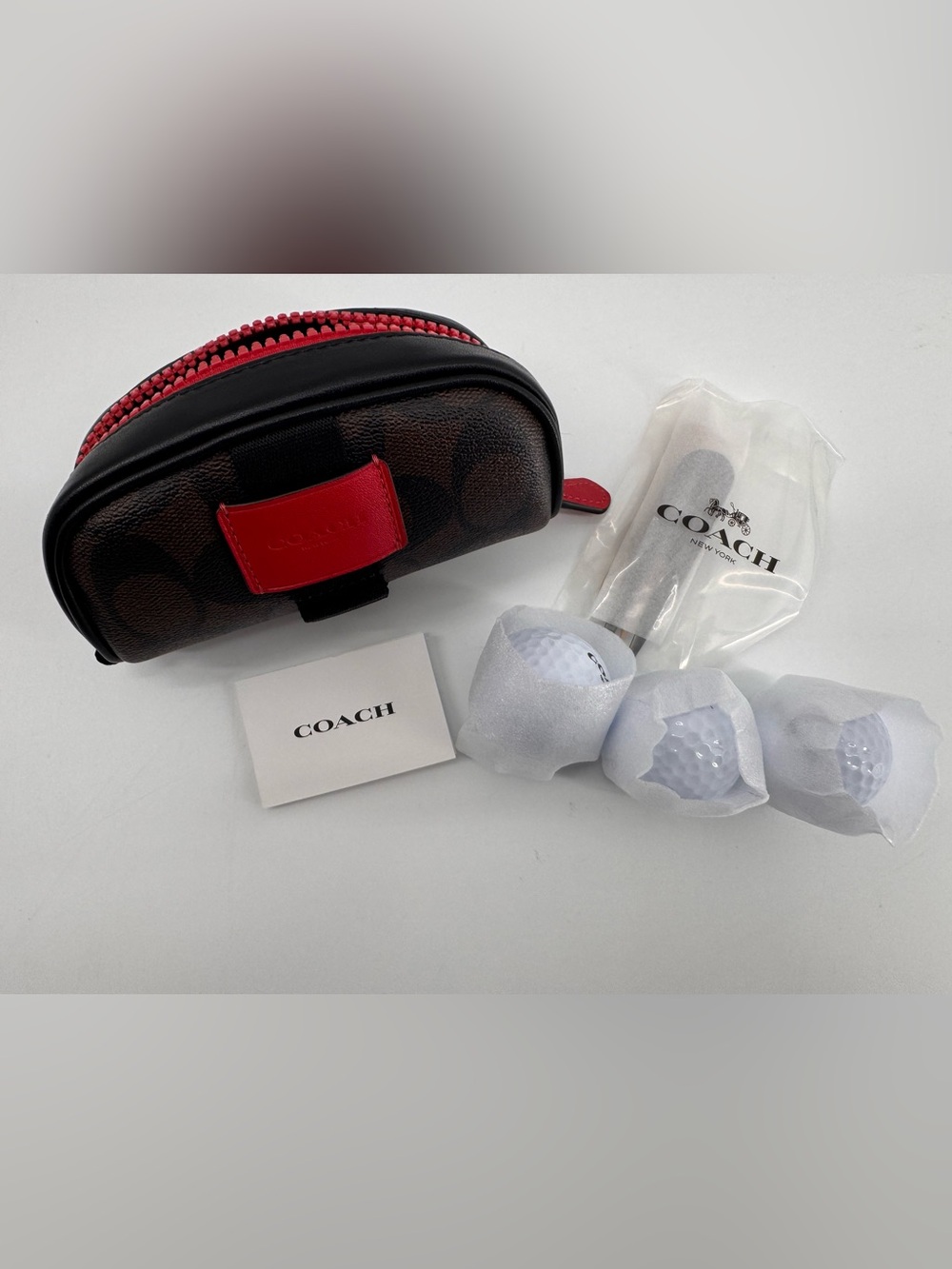 GOLF KIT - Coach Golf Kit in Colorblock Pouch - Golf Ball Tees Divot Tool - Red